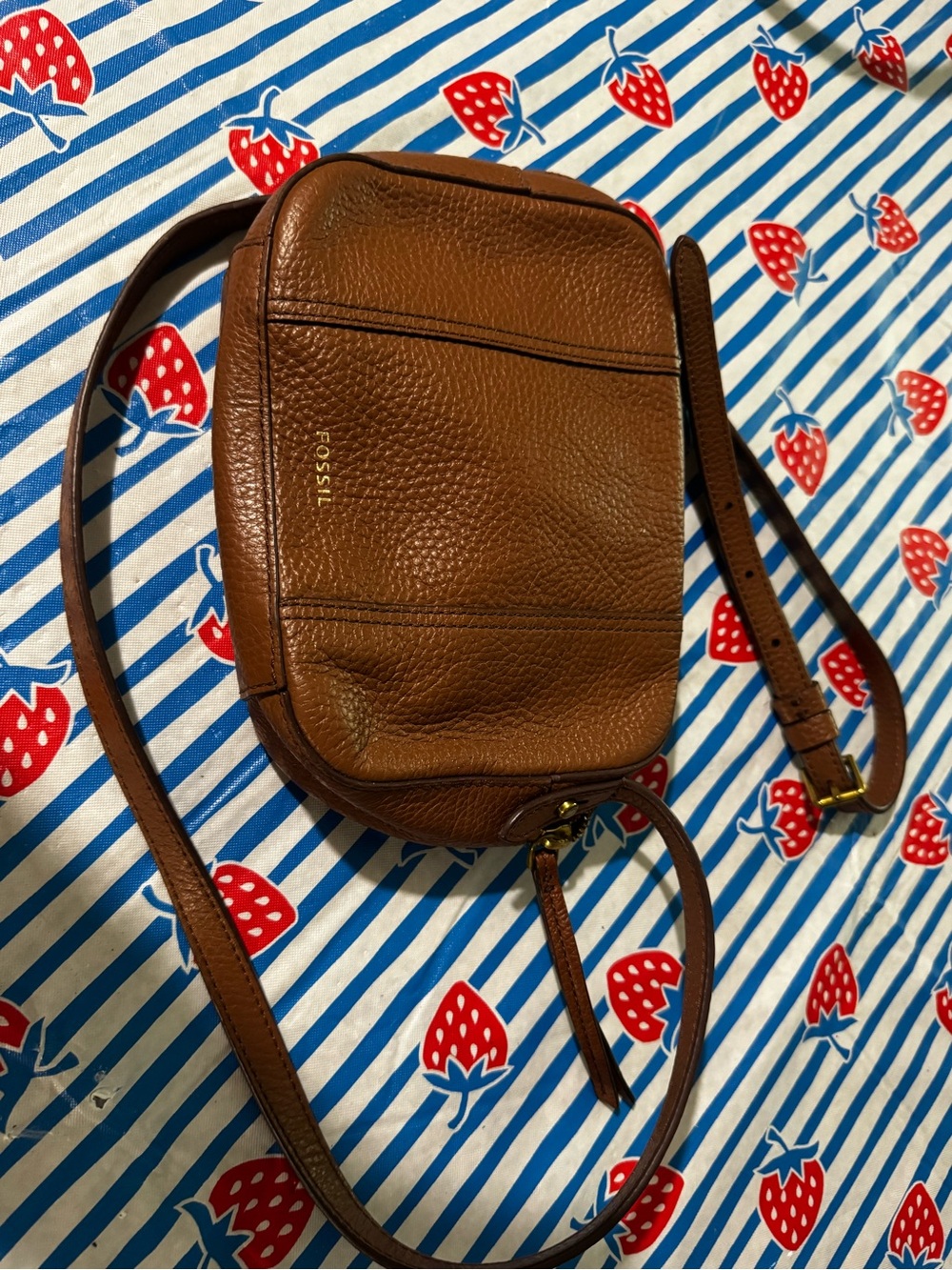 Fossil Cognac Pebbled Leather Crossbody Bag